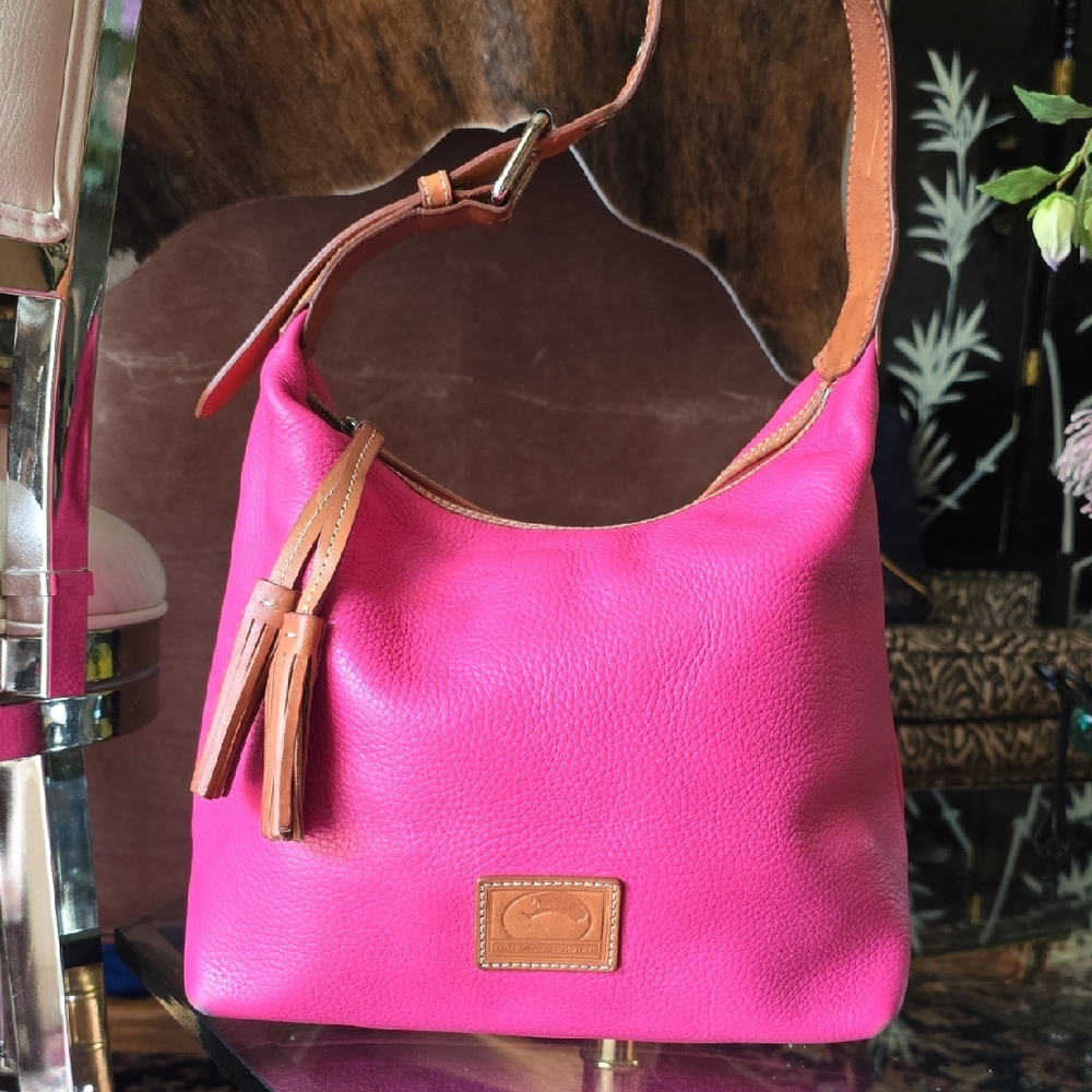 Dooney & Bourke Pink and Tan Hobo Bag with Gold Accents